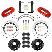 Wilwood Ram 1500 TRX front 16.00-inch gt slotted brake kit layout with red TX6R calipers and rotors, pads and fasteners, with braided hoses