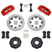 Wilwood Acura RSX/Honda Element/Civic front 12.19-inch srp drilled & slotted brake kit layout with red Dynapro 6A calipers and rotors, pads and fasteners
