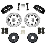 Wilwood Acura RSX/Honda Element/Civic front 12.19-inch srp drilled & slotted brake kit layout with black Dynapro 6A calipers and rotors, pads and fasteners