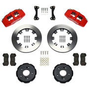 Wilwood Acura RSX/Honda Element/Civic front 12.19-inch plain face brake kit layout with red Dynapro 6A calipers and rotors, pads and fasteners