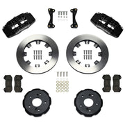 Wilwood Acura RSX/Honda Element/Civic front 12.19-inch plain face brake kit layout with black Dynapro 6A calipers and rotors, pads and fasteners