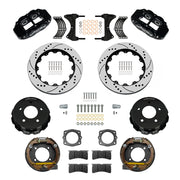 Wilwood Chevrolet/GMC C1500 rear 12.88-inch srp drilled & slotted brake kit layout with black Superlite 4R calipers and rotors, pads and fasteners and internal parking-brake assemblies