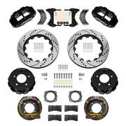 Wilwood Chevrolet/GMC C1500 rear 14.00-inch srp drilled & slotted brake kit layout with black Superlite 4R calipers and rotors, pads and fasteners and internal parking-brake assemblies