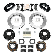 Wilwood Chevrolet/GMC C1500 rear 14.00-inch gt slotted brake kit layout with black Superlite 4R calipers and rotors, pads and fasteners and internal parking-brake assemblies