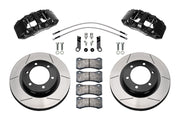 Wilwood Ford Ranger front 13.38-inch gt slotted brake kit layout with black AERO6-DM calipers and rotors, pads and fasteners, with braided hoses