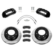 Wilwood Ram 2500/3500 front 15.00-inch gt slotted brake kit layout with black TX6-DM calipers and rotors, pads and fasteners, with braided hoses
