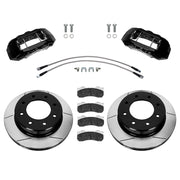 Wilwood Silverado HD/Sierra HD/Suburban 3500 HD front 15.00-inch gt slotted brake kit layout with black TX6-DM calipers and rotors, pads and fasteners, with braided hoses