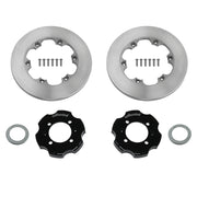 Wilwood Mazda Miata Sport rear 10.85-inch plain face rotor kit, rings, hats, adapters and bolts laid out