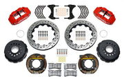Wilwood GM G-Body 2.62-inch-offset rear brake kit with red Superlite 4R calipers and 14.00-inch drilled and slotted rotors, laid out with internal parking-shoe assemblies, hats, pads, brackets and hardware