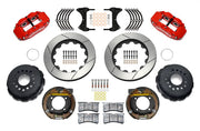 Wilwood GM G-Body 2.62-inch-offset rear brake kit with red Superlite 4R calipers and 14.00-inch slotted rotors, laid out with internal parking-shoe assemblies, hats, pads, brackets and hardware