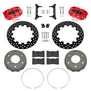 Wilwood Can-Am Maverick R front brake kit with red NDPR calipers and 11.60-inch drilled rotors, laid out with dynamic hats, retaining rings, pads, brackets and hardware