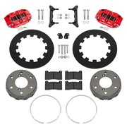 Wilwood Can-Am Maverick R front brake kit with red NDPR calipers and 11.60-inch plain rotors, laid out with dynamic hats, retaining rings, pads, brackets and hardware