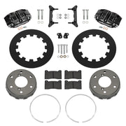 Wilwood Can-Am Maverick R front brake kit with black NDPR calipers and 11.60-inch plain rotors, laid out with dynamic hats, retaining rings, pads, brackets and hardware