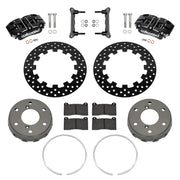Wilwood Can-Am Maverick R rear brake kit with black NDPR calipers and 11.60-inch drilled rotors, laid out with dynamic hats, retaining rings, pads, brackets and hardware