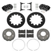 Wilwood Can-Am Maverick R rear brake kit with black NDPR calipers and 11.60-inch plain rotors, laid out with dynamic hats, retaining rings, pads, brackets and hardware