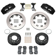 Wilwood aluminum ProSpindle front brake kit with black DP6A calipers and 12.19-inch plain rotors, laid out with hats, registration rings, pads, brackets and fasteners