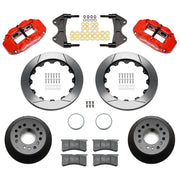 Wilwood aluminum ProSpindle front brake kit with red FNSL6R calipers and 12.88-inch slotted rotors, laid out with hats, registration rings, pads, brackets and fasteners
