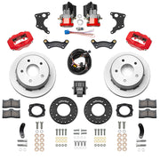 Wilwood Chevrolet and GMC C1500 rear brake kit with red Dynalite calipers and 12.19-inch plain rotors, laid out with separate electric parking calipers, controller, harness, brackets, pads and hardware