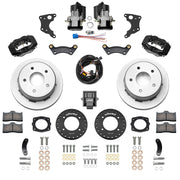 Wilwood Chevrolet and GMC C1500 rear brake kit with black Dynalite calipers and 12.19-inch plain rotors, laid out with separate electric parking calipers, controller, harness, brackets, pads and hardware