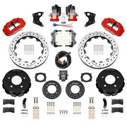 Wilwood rear Forged Narrow Superlite 4R kit components for C1500, red calipers and 12.88-inch srp drilled and slotted rotors, with electric parking calipers