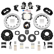 Wilwood rear Forged Narrow Superlite 4R kit components for C1500, black calipers and 12.88-inch srp drilled and slotted rotors, with electric parking calipers