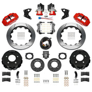 Wilwood rear Forged Narrow Superlite 4R kit components for C1500, red calipers and 12.88-inch gt slotted rotors, with electric parking calipers