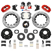 Wilwood rear Forged Narrow Superlite 4R kit components for C1500, red calipers and 14-inch srp drilled and slotted rotors, with electric parking calipers