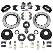 Wilwood rear Forged Narrow Superlite 4R kit components for C1500, black calipers and 14-inch srp drilled and slotted rotors, with electric parking calipers