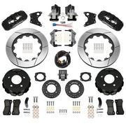 Wilwood rear AERO4 kit components for C1500, black calipers and 14-inch gt slotted rotors, with electric parking calipers