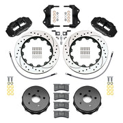 Wilwood rear Forged Narrow Superlite 4R kit components for Jeep Wrangler JK, black calipers and 13.5-inch srp drilled and slotted rotors