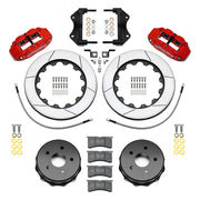 Wilwood rear Forged Narrow Superlite 4R kit components for Jeep Wrangler JK, red calipers and 13.5-inch gt slotted rotors