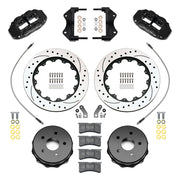 Wilwood rear Forged Narrow Superlite 4R kit components for Jeep Wrangler JL, black calipers and 13.5-inch srp drilled and slotted rotors
