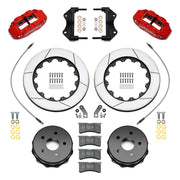 Wilwood rear Forged Narrow Superlite 4R kit components for Jeep Wrangler JL, red calipers and 13.5-inch gt slotted rotors