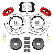 Wilwood rear Forged Narrow Superlite 4R kit components for Jeep Gladiator JT, red calipers and 13.5-inch srp drilled and slotted rotors