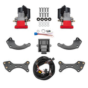 Wilwood rear EPB retrofit components with red parking calipers, brackets and controls for Dynalite Pro Street brakes