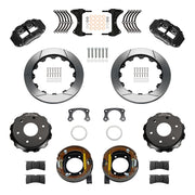 Wilwood rear Forged Narrow Superlite 4R kit components for Big Ford New Style 2.50-Inch Offset, black calipers and 12.88-inch gt slotted rotors, with internal parking shoes