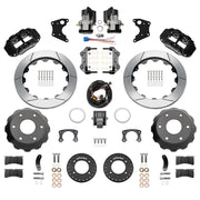 Wilwood rear Forged Narrow Superlite 4R kit components for Big Ford New Style 2.50-Inch Offset, black calipers and 12.88-inch gt slotted rotors, with electric parking calipers