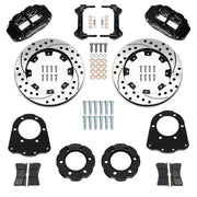 Wilwood front Forged Narrow Superlite 6R kit components for GM K-Series/Blazer/Jimmy 6-Lug 4x4, black calipers and 12.19-inch srp drilled and slotted rotors