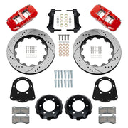 Wilwood front AERO6 kit components for GM K-Series/Blazer/Jimmy 6-Lug 4x4, red calipers and 14-inch srp drilled and slotted rotors