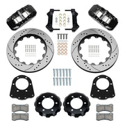 Wilwood front AERO6 kit components for GM K-Series/Blazer/Jimmy 6-Lug 4x4, black calipers and 14-inch srp drilled and slotted rotors
