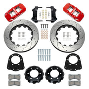 Wilwood front AERO6 kit components for GM K-Series/Blazer/Jimmy 6-Lug 4x4, red calipers and 15-inch srp drilled and slotted rotors