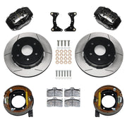 Wilwood rear Forged Dynalite Internal kit components for GM K-Series/Blazer/Jimmy 6-Lug 4x4, black calipers and 12.19-inch gt slotted rotors, with internal parking shoes