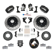 Wilwood rear Forged Dynalite Internal kit components for GM K-Series/Blazer/Jimmy 6-Lug 4x4, black calipers and 12.19-inch srp drilled and slotted rotors, with electric parking calipers