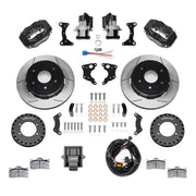 Wilwood rear Forged Dynalite Internal kit components for GM K-Series/Blazer/Jimmy 6-Lug 4x4, black calipers and 12.19-inch gt slotted rotors, with electric parking calipers