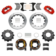 Wilwood rear Forged Narrow Superlite 4R kit components for GM K-Series/Blazer/Jimmy 6-Lug 4x4, red calipers and 12.88-inch gt slotted rotors, with internal parking shoes