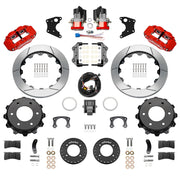 Wilwood rear Forged Narrow Superlite 4R kit components for GM K-Series/Blazer/Jimmy 6-Lug 4x4, red calipers and 12.88-inch gt slotted rotors, with electric parking calipers