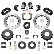 Wilwood rear Forged Narrow Superlite 4R kit components for GM K-Series/Blazer/Jimmy 6-Lug 4x4, black calipers and 12.88-inch gt slotted rotors, with electric parking calipers