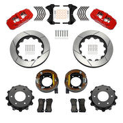 Wilwood rear AERO4 kit components for GM K-Series/Blazer/Jimmy 6-Lug 4x4, red calipers and 14-inch gt slotted rotors, with internal parking shoes