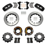 Wilwood rear AERO4 kit components for GM K-Series/Blazer/Jimmy 6-Lug 4x4, black calipers and 14-inch gt slotted rotors, with internal parking shoes