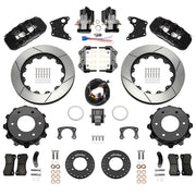 Wilwood rear AERO4 kit components for GM K-Series/Blazer/Jimmy 6-Lug 4x4, black calipers and 14-inch gt slotted rotors, with electric parking calipers